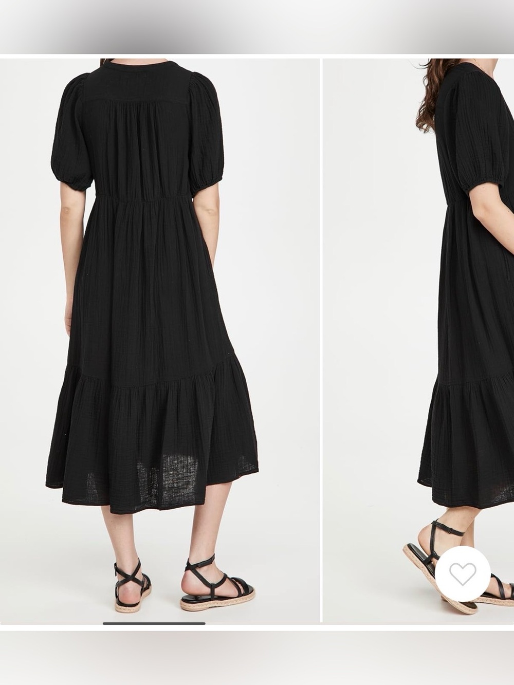 XiRENA Black Tiered V-Neck Puff-Sleeve Midi Dress, size L - Picture 2 of 12
